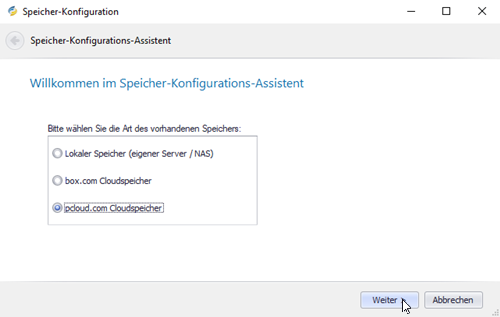 Dialogfenster Speicher-Konfiguration
